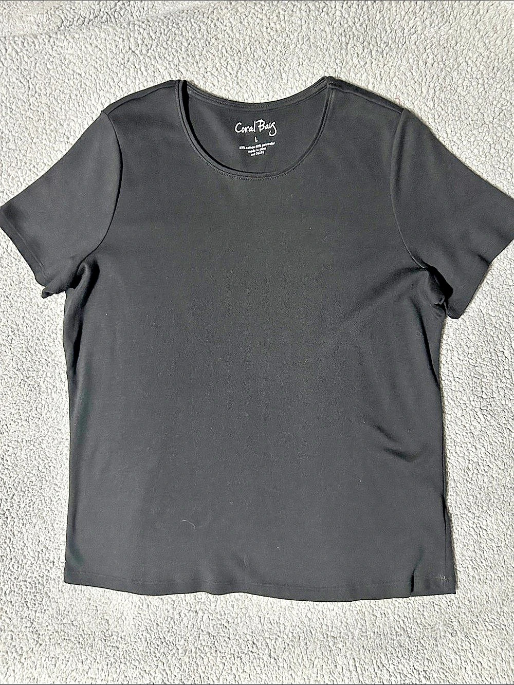 Coral Bay Women’s Black Short Sleeve Crew Neck Basic T-Shirt Size L